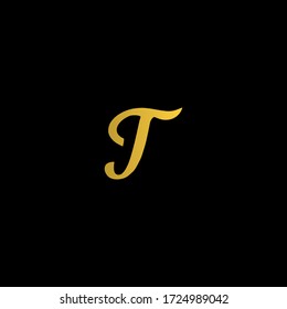 Minimal Initial Letter T Logo with gold gradient color and black background.