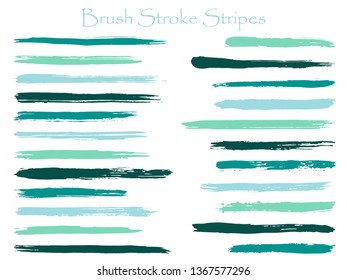 Minimal ink blue teal brush stroke stripes vector set, horizontal marker or paintbrush lines patch. Hand drawn watercolor paint brushes, smudge strokes collection. Vector ink color palette swatches.