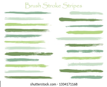 Minimal ink brush stroke stripes vector set, green horizontal marker or paintbrush lines patch. Hand drawn watercolor paint brushes, smudge strokes collection. Interior colors guide book swatches.