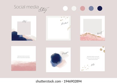 minimal Instagram social media story post feed branding background or web banner template. pink nude pastel gold watercolor vector texture frame mockup. for beauty, jewelry, cosmetics, wedding