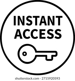 Minimal instant access badge icon with key symbol for digital services downloads and secure entry