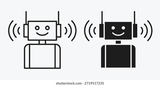 Ícone robô inteligente mínimo em fundo cinza representando inteligência artificial, automação, robótica e tecnologia inteligente.