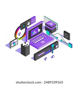 Minimal Interface of the Program for Motion Designers in Isometric style. Axonometric vector Illustration