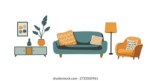minimales Wohnzimmer mit Sofa Sessel Dekoration