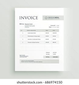 Minimal Invoice Form Template Vector Design