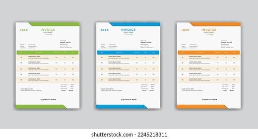 diseño vectorial de plantilla de factura mínima.Plantilla de formulario de factura comercial. facturas de dinero o de precios y modelos de diseño de acuerdos de pago. Formulario de impuestos.Preparado para imprimir.