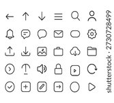 Minimal iOS-style outline UI icon set with navigation, messaging, files, system controls, and app actions. Clean stroke icons perfect for mobile apps, websites, dashboards, and SaaS interfaces.