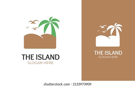 Diseño de logotipo de isla mínima. Vector de playa simple con el concepto de verano