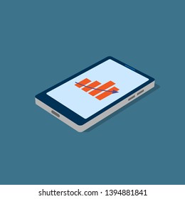 Minimal Isometric Mobile Phone with Chart on Screen