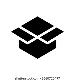 Ícone De Caixa Aberta Isométrica Mínima. Negrito preto Parcel Símbolo para entrega e embalagem