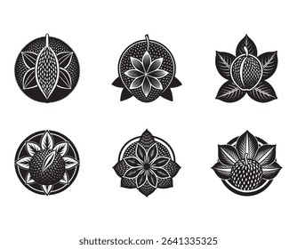 a minimal jack fruit flower icon with a round text