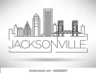 Minimal Jacksonville Linear City Skyline with Typographic Design