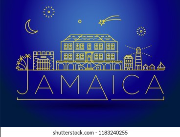 Minimal Jamaica City Linear Skyline with Typographic Design