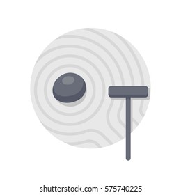 Minimal Japanese rock garden icon. Stone and rake on sand, simple Zen garden vector illustration.