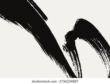 Minimal Japanese style vector banner with flowing black ink brush stroke, inspired by sumi-e calligraphy, zen aesthetics and traditional Asian art.