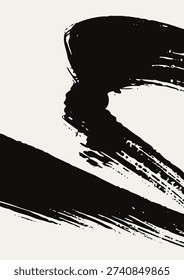 Minimal Japanese style vector banner with flowing black ink brush stroke, inspired by sumi-e calligraphy, zen aesthetics and traditional Asian art.