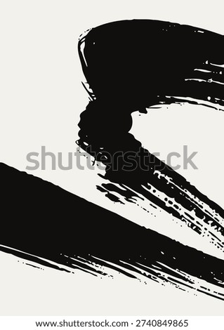 Minimal Japanese style vector banner with flowing black ink brush stroke, inspired by sumi-e calligraphy, zen aesthetics and traditional Asian art.