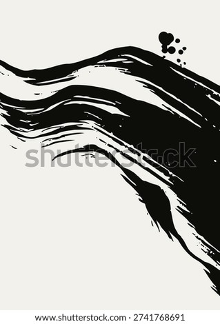 Minimal Japanese style vector banner with flowing black ink brush stroke, inspired by sumi-e calligraphy, zen aesthetics and traditional Asian art.