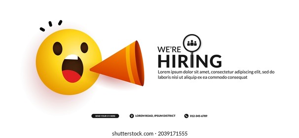 Minimal Job Vacancy Social Media Banner, We Are Hring Background With Cute Emoji Announcement Concept