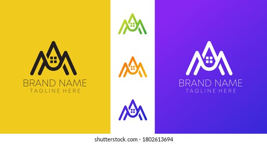 minimal joint a m line letter logo design vector for real estate business. home letter logo. am iconic home letter logo 