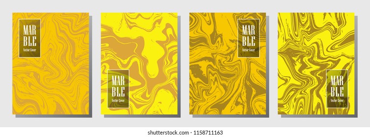 Minimal journal layouts set. Texture for binder template, corporate flyers. Annual report cover business layouts set. Poster, report, flyer, journal, binder gold, yellow vectors, brand identity place.