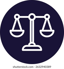 Icono de escala de justicia mínima con fondo circular azul marino