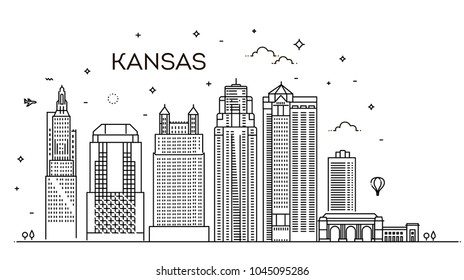 Minimal Kansas Linear City Skyline with Typographic Design