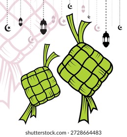 Vector mínimo Ketupat Raya para el diseño festivo del cartel