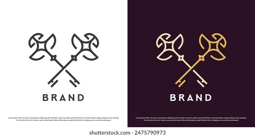 Minimal key logo design illustration. Simple linear line silhouette crest aristocrat sovereign pride imperial modern golden chest treasure. Simple minimalist gradient antique element icon symbol.