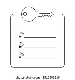 Minimal key takeaway checklist. concept of highlight the main points in the report or text and basic moments in document or book. flat simple trend modern logo graphic design isolated on white