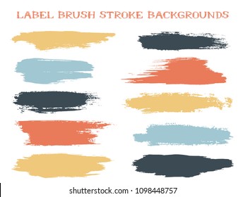 Minimal label brush stroke backgrounds, paint or ink smudges vector for tags and stamps design. Painted label backgrounds patch. Interior colors scheme swatches. Ink dabs, red blue black splashes.