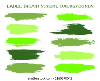 Minimal label brush stroke backgrounds, paint or ink smudges vector for tags and stamps design. Painted label backgrounds patch. Interior colors guide book elements. Ink dabs, green splashes.