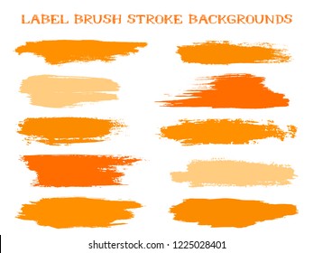 Minimal label brush stroke backgrounds, paint or ink smudges vector for tags and stamps design. Painted label backgrounds patch. Vector ink traces, color combinations. Ink dabs, red splashes.