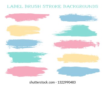 Minimal label brush stroke backgrounds, paint or ink smudges vector for tags and stamps design. Painted label backgrounds patch. Color combinations catalog elements. Ink dabs, pastel splashes.
