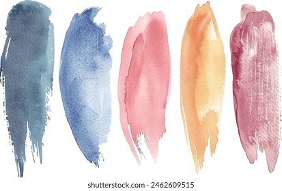 Minimal label brush stroke backgrounds, paint or ink smudges vector for tags and stamps design. Painted label backgrounds patch. Interior colors scheme swatches. Ink dabs, red blue black splashes.