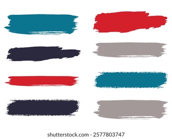 Minimal label brush stroke backgrounds, paint or ink smudges vector for tags and stamps design. Painted label backgrounds patch. Interior colors scheme swatches. Ink dabs, red blue black splashes