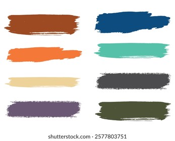 Minimal label brush stroke backgrounds, paint or ink smudges vector for tags and stamps design. Painted label backgrounds patch. Interior colors scheme swatches. Ink dabs, red blue black splashes