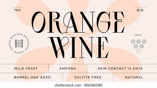 Minimal Label. Set of modern wine tag, label for brand, logo, sticker winery. Template design minimal label, tag or card with text modern font Orange Wine. Typographic wine tag. Vector Illustration