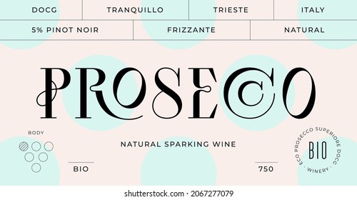 Minimal Label. Set of modern wine tag, label for brand, logo, sticker winery. Template design minimal label, tag or card with text modern font Prosecco Wine. Typographic wine tag. Vector Illustration