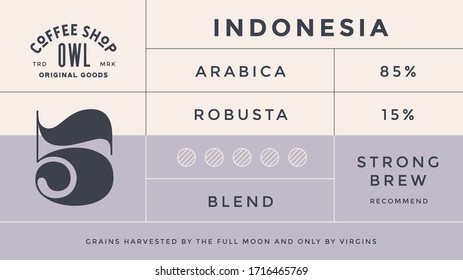 Minimal Label. Typographic modern vintage label, tag, sticker for coffee brand, coffee packing. Retro design minimal label, tag of coffee, classic old school style, typography. Vector Illustration