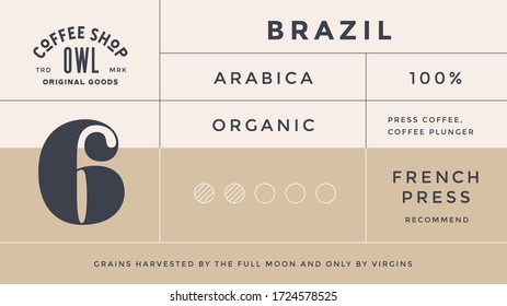 Minimal Label. Typographic modern vintage label, tag, sticker for coffee brand, coffee packing. Retro design minimal label, tag of coffee, classic old school style, typography. Vector Illustration