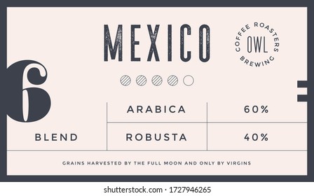 Minimal Label. Typographic modern vintage label, tag, sticker for coffee brand, coffee packing. Retro design minimal label, tag of coffee, classic old school style, typography. Vector Illustration