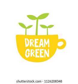 Minimal laconic cute vector print with cup and flower. For cards, invitations and t shirts.