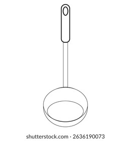 Minimal ladle shape. Cooking spoon concept. Black white outline.