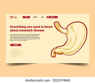 Minimal Landing Page with Human vital organs information and illustration design element 