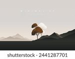 Minimal landscape art. Nature vector background. Abstract art wallpaper for prints, art decoration, wall arts and canvas prints. Peaceful horizon panorama, modern mountain scenery background