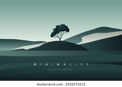 Minimal landscape art. Nature vector background. Abstract art wallpaper for prints, art decoration, wall arts and canvas prints. Peaceful horizon panorama, modern mountain scenery background