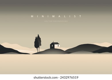Minimal landscape art. Nature vector background. Abstract art wallpaper for prints, art decoration, wall arts and canvas prints. Peaceful horizon panorama, modern mountain scenery background