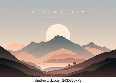 Minimal landscape art. Nature vector background. Abstract art wallpaper for prints, art decoration, wall arts and canvas prints. Peaceful horizon panorama, modern mountain scenery background