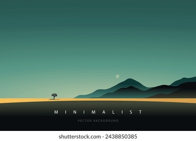 Arte de paisaje mínimo. Fondo del vector de la naturaleza. Papel pintado de arte abstracto para estampados, decoración de arte, artes de pared y lienzos. Panorama del horizonte tranquilo, fondo moderno del paisaje de la montaña